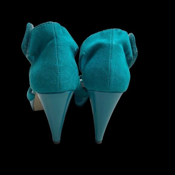 CATO Turquoise Ruffle Strap Hook & Loop Peep Toe Heels Size 7 - Picture 11 of 11